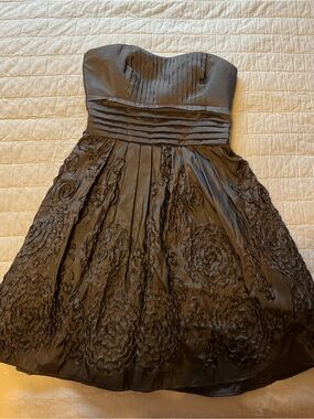 Strapless Brown Floral Appliqué Party Dress
